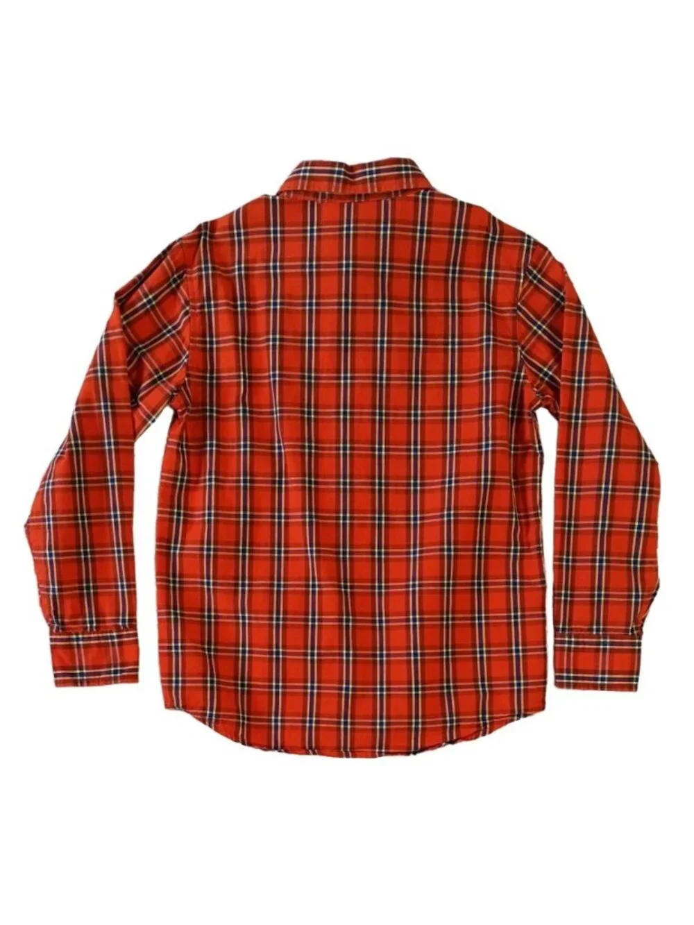 Old Navy Boys Long Sleeve Shirt Orange Size 8 Collar Blue Plaid Button Down